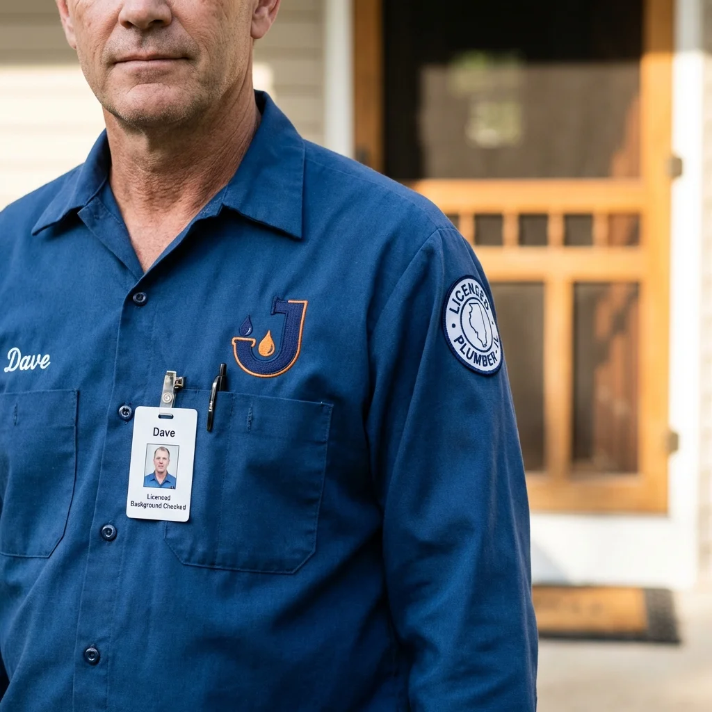 Licensed plumber showing ID badge in Granville, OH