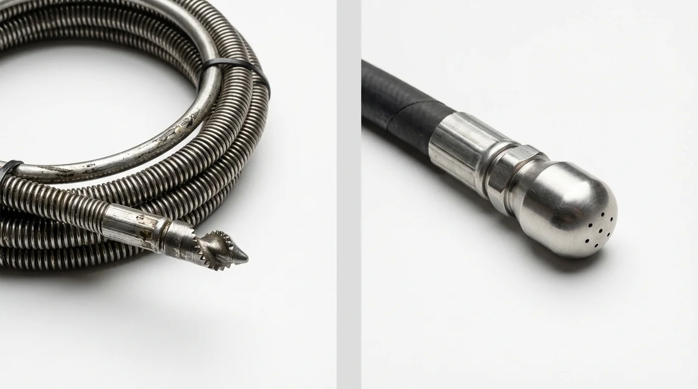 Drain snake cable and hydro jetting nozzle used for drain cleaning in Granville, OH