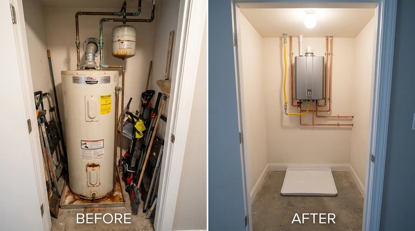 Tank water heater versus wall-mounted tankless unit comparison for Granville, OH homeowners