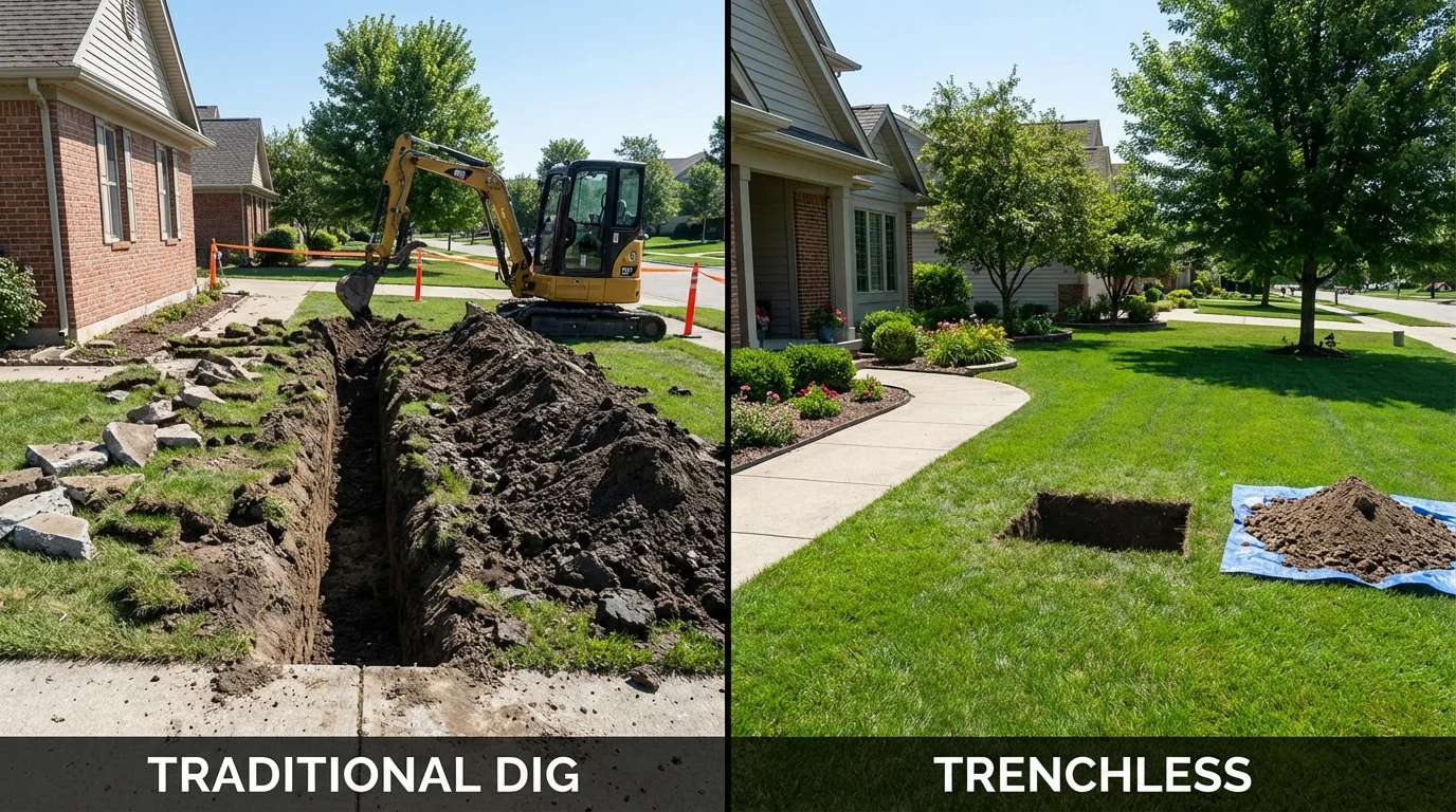 Trenchless sewer repair with minimal yard damage versus traditional excavation in Granville, OH